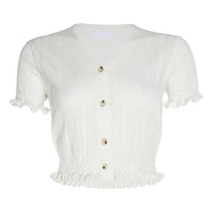 Sale Retro Frilled Edges Elegant Cropped Blouse
