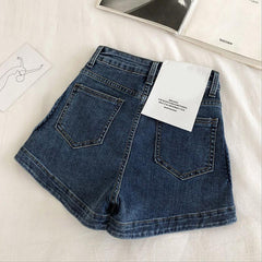 Venta de pantalones cortos vaqueros retro de cintura alta con bolsillos grandes