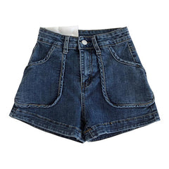 Venta de pantalones cortos vaqueros retro de cintura alta con bolsillos grandes