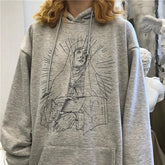 Sale Saint Print Soft Grunge Loose Hooded Sweatshirt