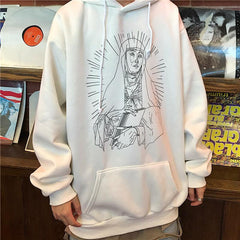 Sale Saint Print Soft Grunge Loose Hooded Sweatshirt