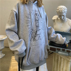 Sale Saint Print Soft Grunge Loose Hooded Sweatshirt