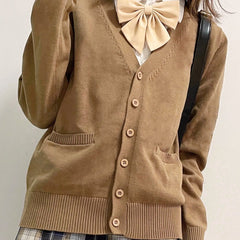 Cárdigan de punto marrón con cuello en V y color liso en oferta