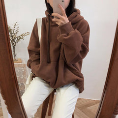 Sale Solid Colors Loose Long Sleeved Hooded Sweatshirt