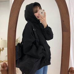 Sale Solid Colors Loose Long Sleeved Hooded Sweatshirt
