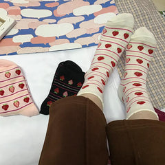 Sale Sweet Strawberry Thin Stripes Curly Edge Socks