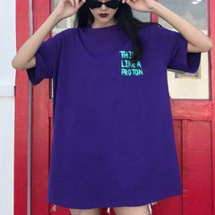 Sale Think Like A Proton Letter Print Orange Purple T-Shirt