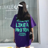 Sale Think Like A Proton Letter Print Orange Purple T-Shirt
