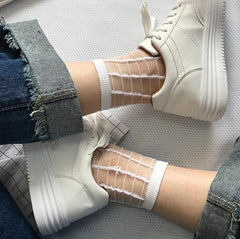 Sale Transparent Thin Style Black Knit Details Socks
