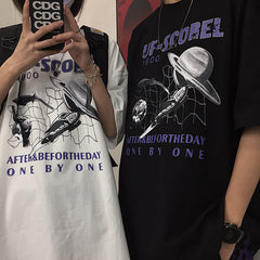 Sale White Space Aesthetic Graphic Loose T-Shirt