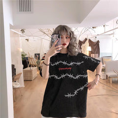 Sale Wire Letters Print Black Pink Loose T-Shirt