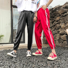 Satin Shiny Pastel Colours Side Sport Stripes Elastic Pants