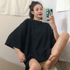 Shiny Oversized Solid Colors Round Neck T-Shirt