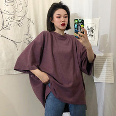 Shiny Oversized Solid Colors Round Neck T-Shirt