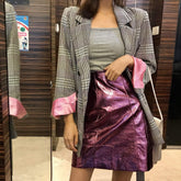 Shiny Party Pink High Waist Metallic Skirt