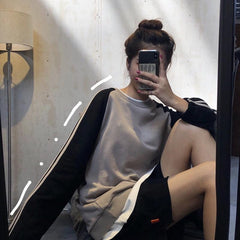 Side Stripes Blue Color Block Oversized Sweatshirt