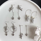 Silver Angels And Hearts Hook Stud Earrings