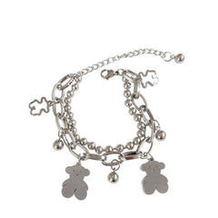 Silver Bear Pendant E Girl Double Chain Bracelet