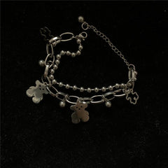 Silver Bear Pendant E Girl Double Chain Bracelet