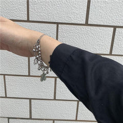 Silver Bear Pendant E Girl Double Chain Bracelet