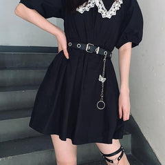 Cinturón negro estético Egirl con cadena de mariposa plateada