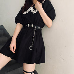 Cinturón negro estético Egirl con cadena de mariposa plateada