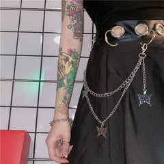 Cadenas de cintura de moda urbana con diseño de mariposas plateadas y relámpagos