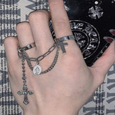 Silver Crosses Goth Aesthetic Chain Rings