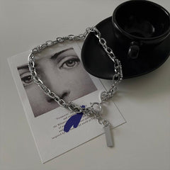 Collar con colgante de cadena de doble diamante de imitación de plata