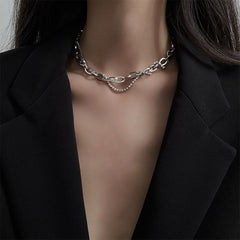 Collar con colgante de cadena de doble diamante de imitación de plata