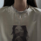 Silver Double Rhinestone Chain Stick Pendant Necklace