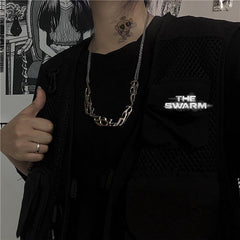 Collar de cadena de moda callejera con llamas plateadas