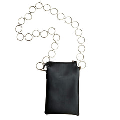 Silberne Metallringe Kette Schwarze Pu-Ledertasche