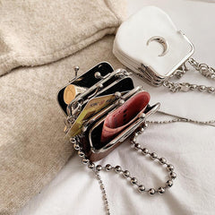Silver Moon Crossbody Purse Chain Pu Leather Bag