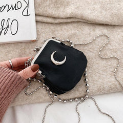 Silver Moon Crossbody Purse Chain Pu Leather Bag
