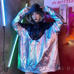 Silver Vinyl Metallic Reflective Trendy Jacket