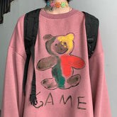 Simple Hand Drawn Art Print Loose Pink Black Sweatshirt