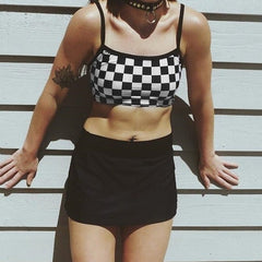Skater Aesthetic Monochrome Checkered Mini Bra Top