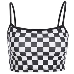 Skater Aesthetic Monochrome Checkered Mini Bra Top