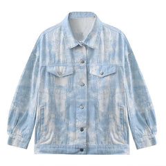 Sky Blue Tie Dye Pattern Denim Oversized Jacket