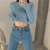 Sky Blue Turtleneck Blouse + Vintage Corduroy Pants