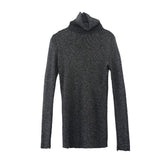 Slim Shiny Niddle Knit High Neck Long Sleeve Blouse Shirt