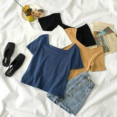 Slim Summer Light Cutout Neck T-Shirt