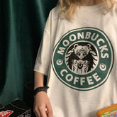 Sm Moonbucks Coffee Printing Oversized T-Shirt