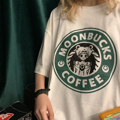 Sm Moonbucks Coffee Printing Oversized T-Shirt