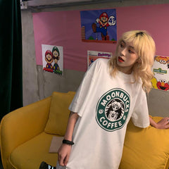 Sm Moonbucks Coffee Printing Oversized T-Shirt