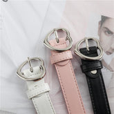 Small Leather Waist Band Metallic Heart Frame Pink Black Belt