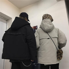 Small Letters Print Aesthetic Loose Warm Hooded Jacket