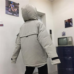 Small Letters Print Aesthetic Loose Warm Hooded Jacket