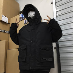 Small Letters Print Aesthetic Loose Warm Hooded Jacket